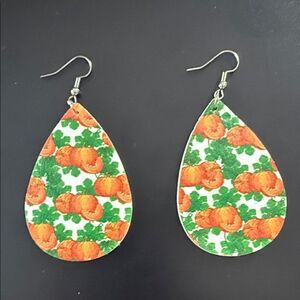 Faux leather Pumpkin Pattern Teardrop Earrings